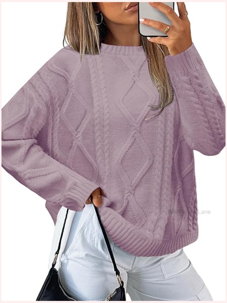 Oversized Crewneck Cable Knit Sweater Fall Winter Loose Fit Pullover Chunky